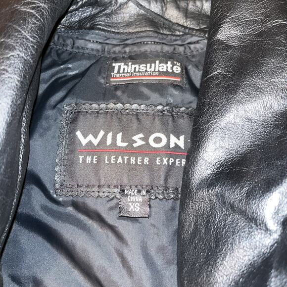 VTG Black Wilson Leather Jacket Coat Sz XS Womens Trench Thinsulate - Picture 2 of 6